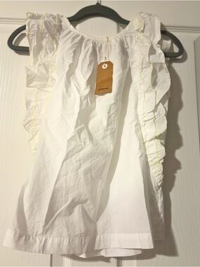 💎 RARE NWT Bellerose Agathe Ruffle Blouse | White Yellow Trim | Sz 0